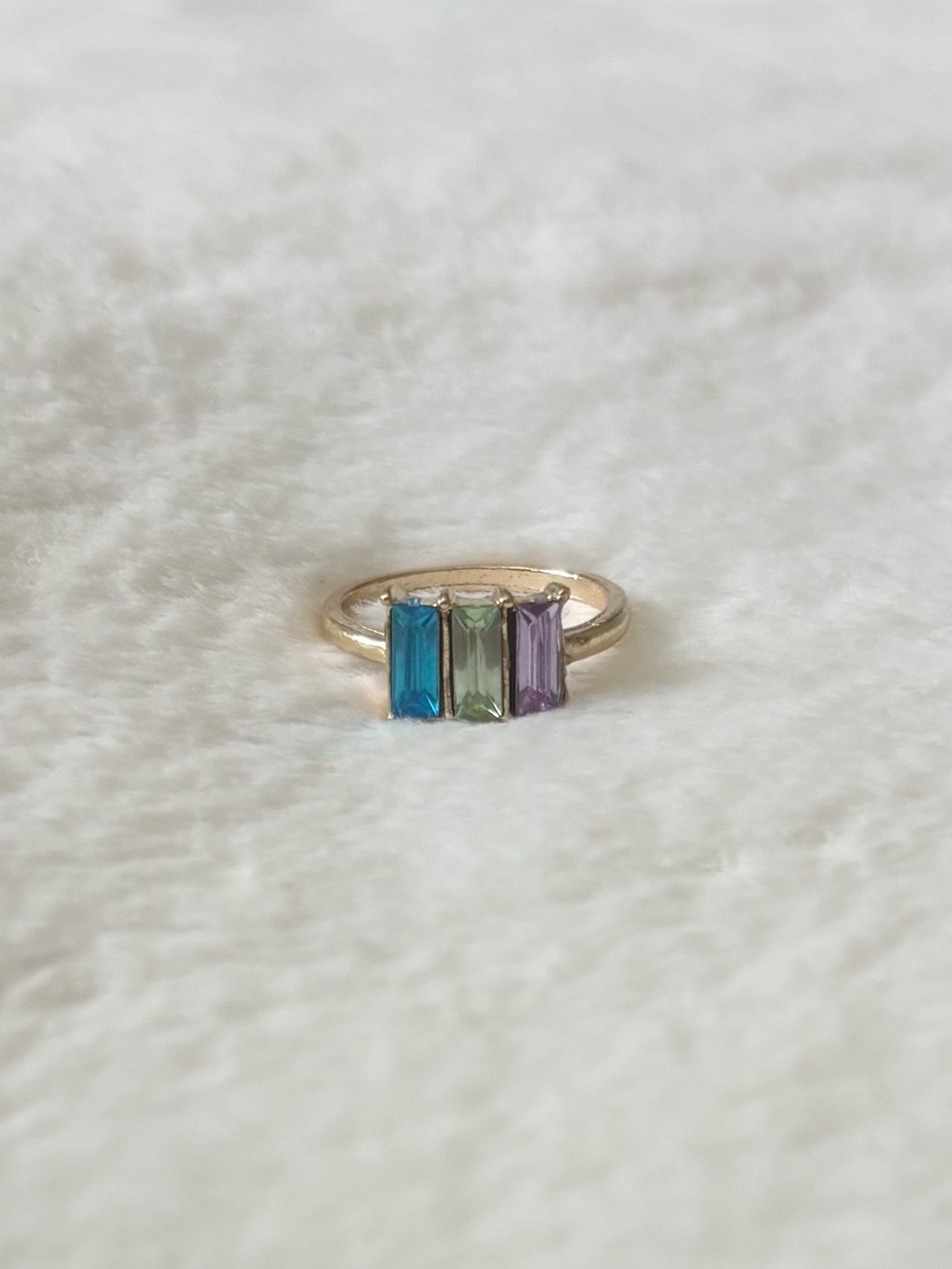 5/$15 🩷 MUST BUNDLE Gold Triple Baguette Ring with Blue, Green & Purple Stones - Picture 3 of 4